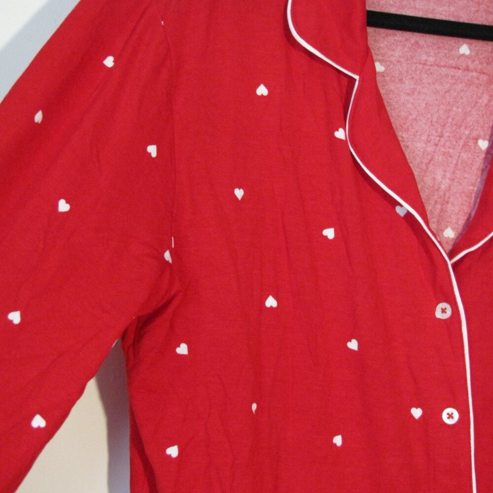 * Auden Sleep Top Large NWT $35 Red with Hearts Button Up Cloud Dream Knit - Picture 3 of 3